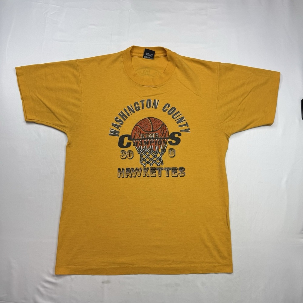 Vtg Single Stitch Shirt 1991 90's Screen Stars Best Sz L State Champion Hawkette
